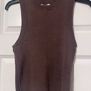 Sleeveless Ribbed Knit Tank in Chocolate Brown